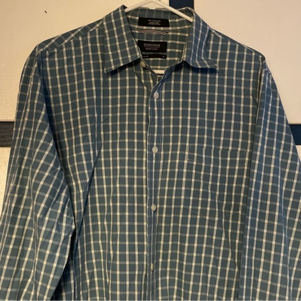 Nordstrom Shirt Mens Size Large Regular Fit Button Front‎ Striped Blue